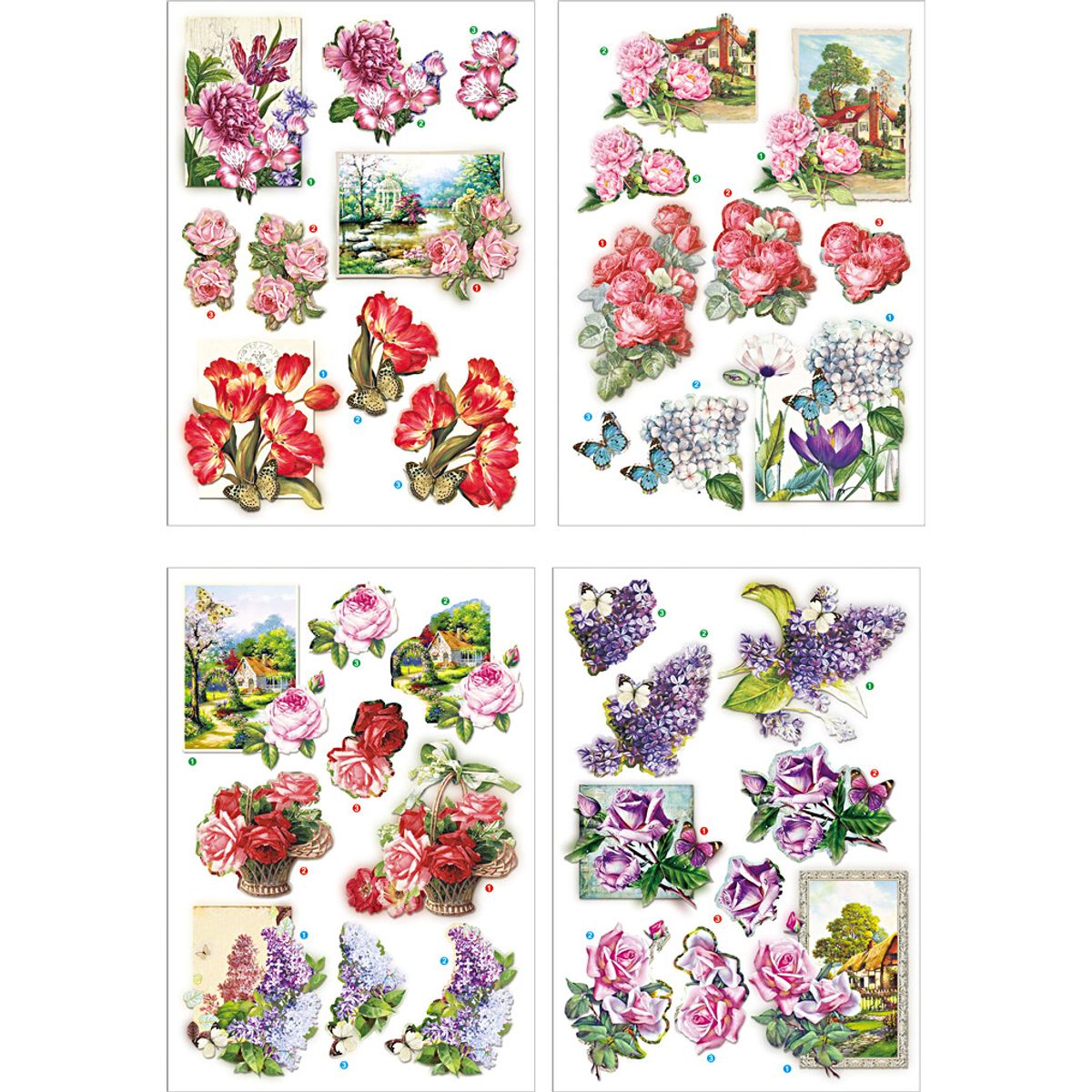 3d Motiver - Blomster Og Sommerfugle - 21x30 Cm - 4 Ark