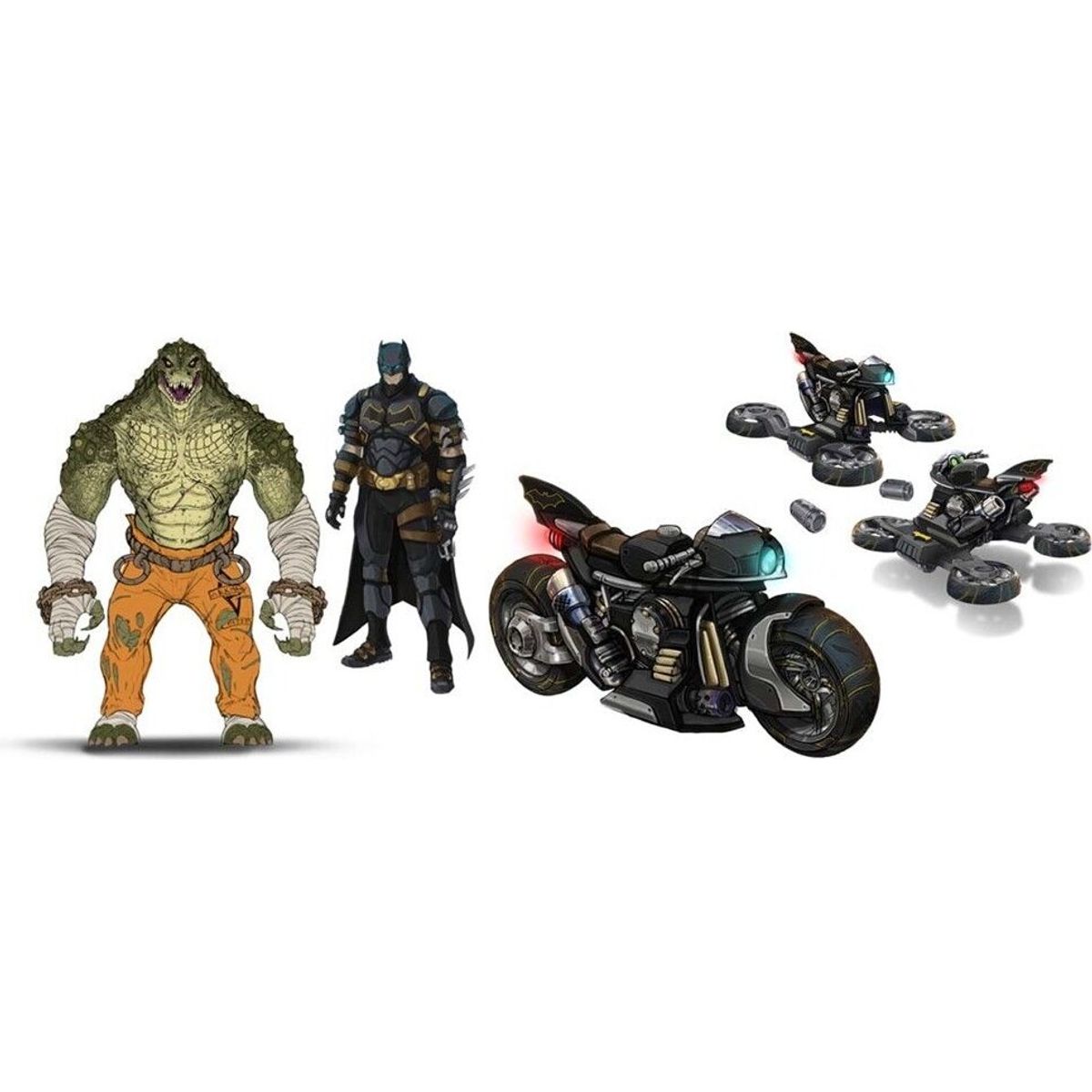 Batman - Batcycle Med Killer Croc Figur Og Batman Figur - 10 Cm