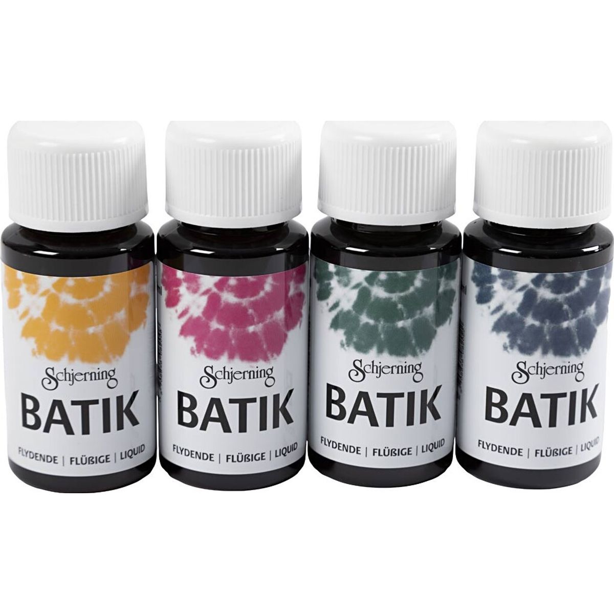 Batikfarve - Marineblå - Grøn - Pink - Majsgul - 4x50 Ml