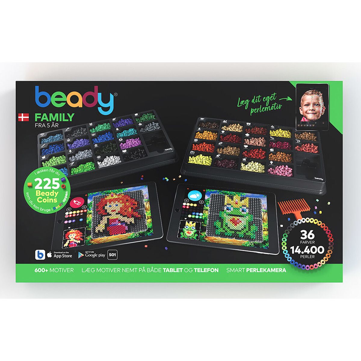 Beady Family - Kit Med 14.400 Perler, 8 Perleplader + 1 Skraber