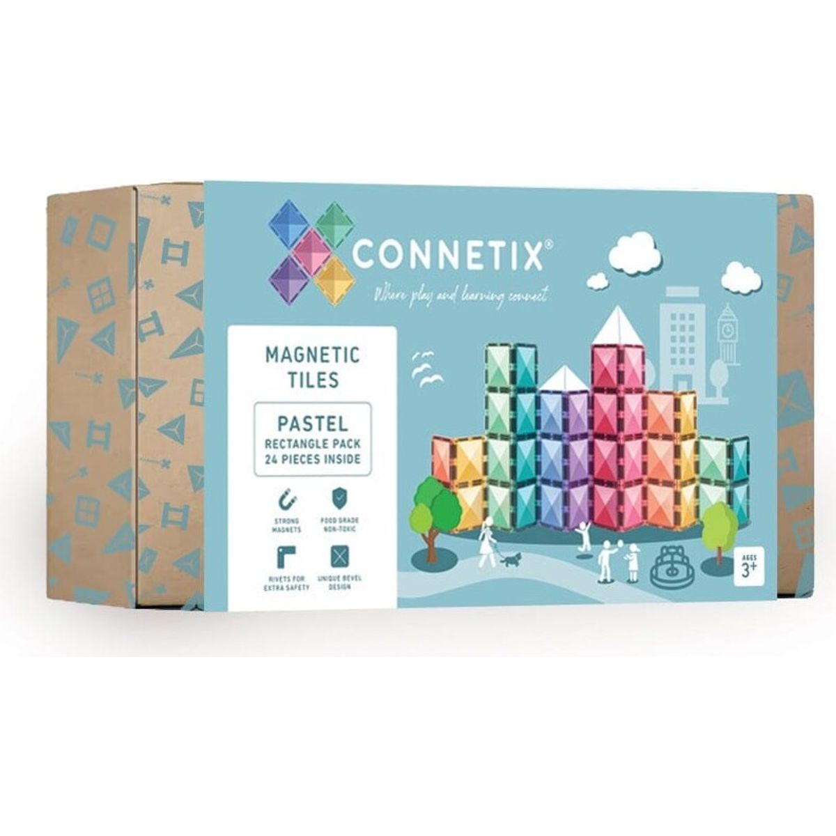 Connetix - Ractangle Pack - Magnetsæt 24 Dele - Pastel (ct-p-00024-re)