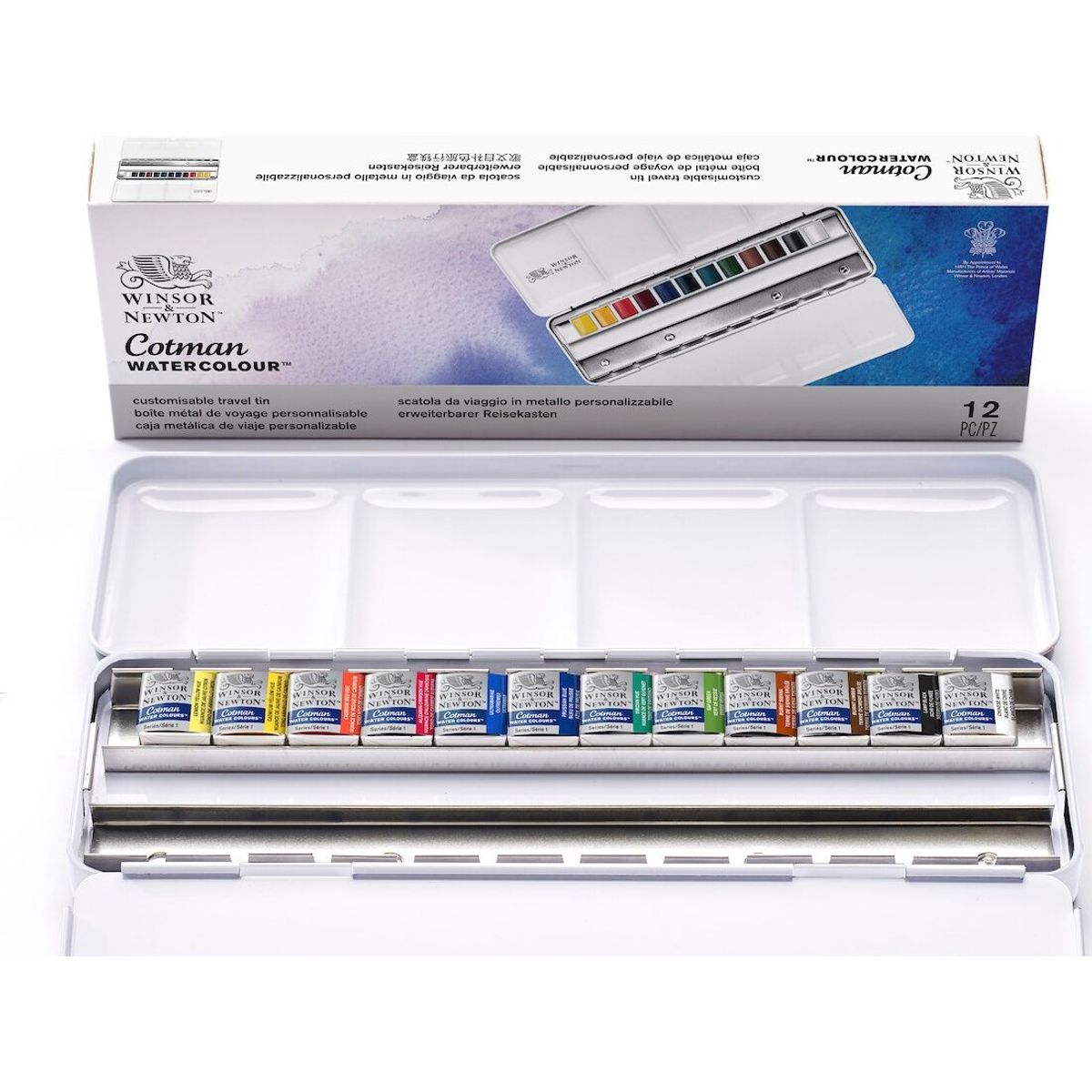 Winsor & Newton - Akvarelfarve Pan Sæt Med 12 Farver - Travel Tin