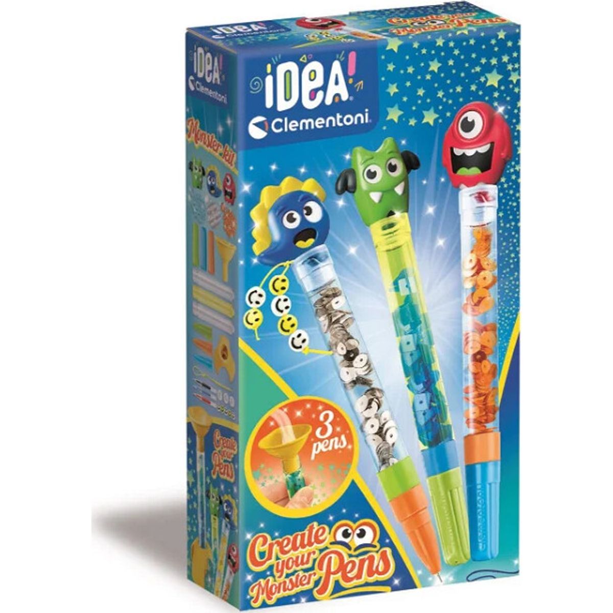 Clementoni - Idea - Create Your Pens - Monster Kit - 3 Penne