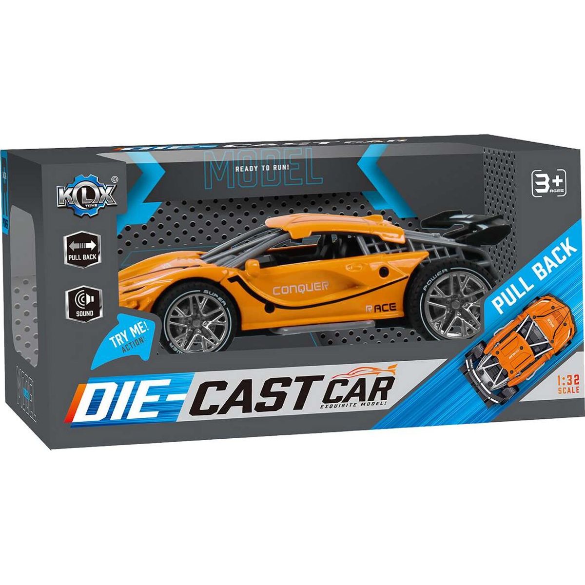 Die-cast Pull Back Car W/sound & 'try-me', Orange - Klx Toys