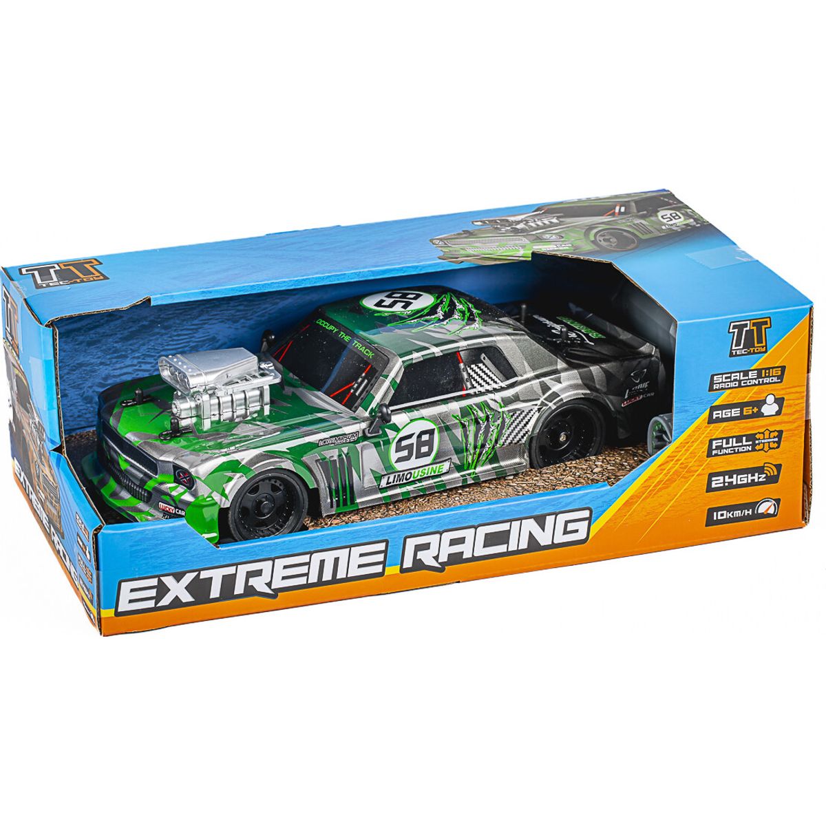 Fjernstyret Racerbil - Extreme Racing - 1:16 - 2,4 Ghz - Grøn