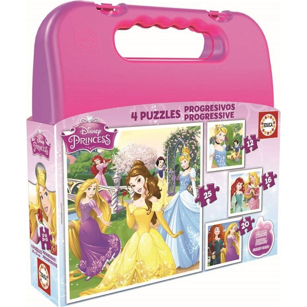 Educa - 4 Puslespil I Kuffert - 12-16-20-25 Brikker - Disney Prinsesser