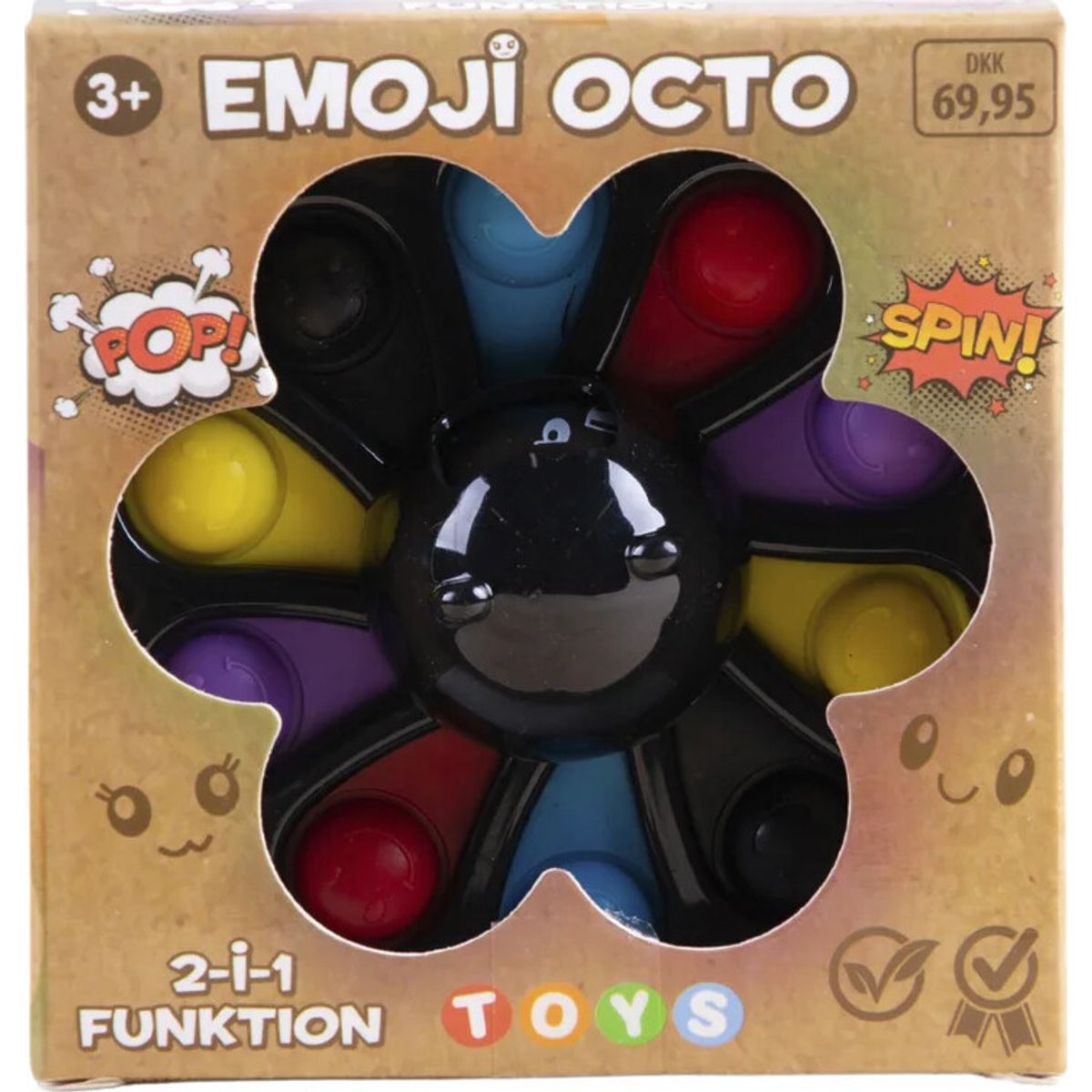 Fidget Legetøj - 2-i-1 Emoji Octo Fidget Spinner Og Pop It