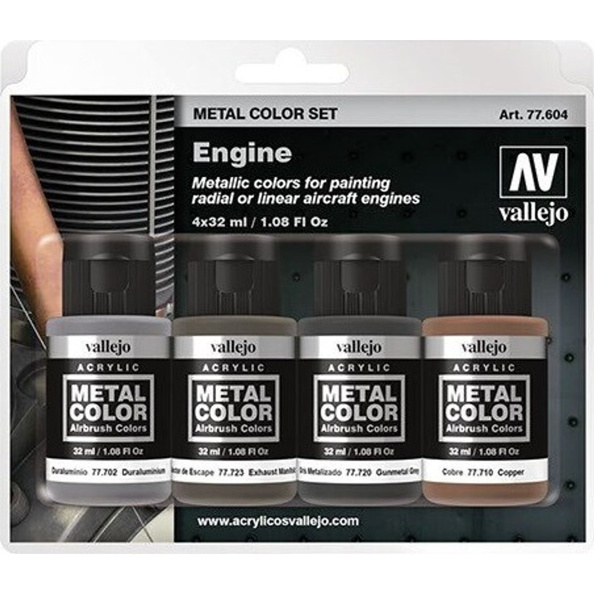 Vallejo - Metal Color Maling Sæt - Engine - 4x32 Ml