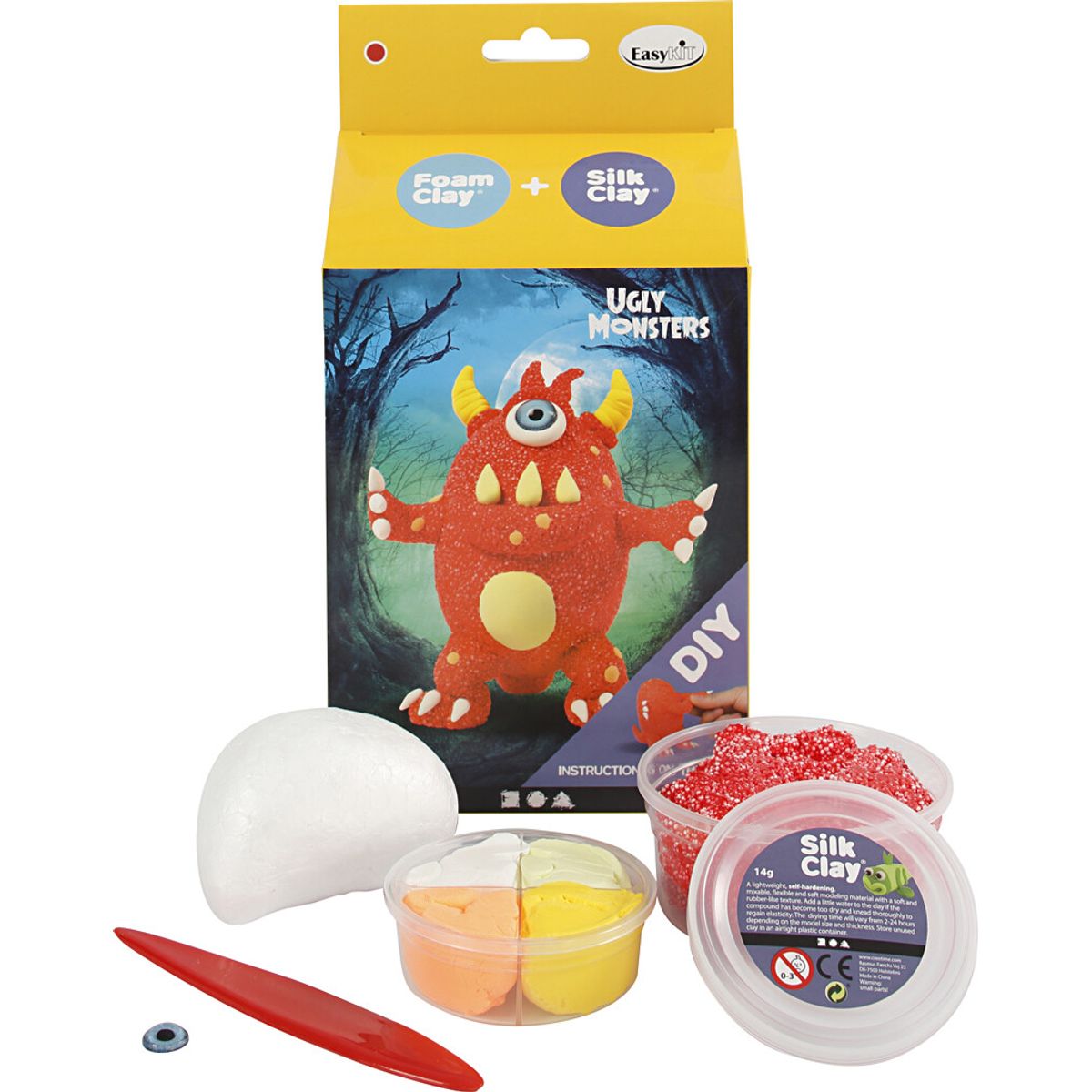 Diy Kit - Silk Clay Og Foam Clay - Funny Friends - Monster - Rød