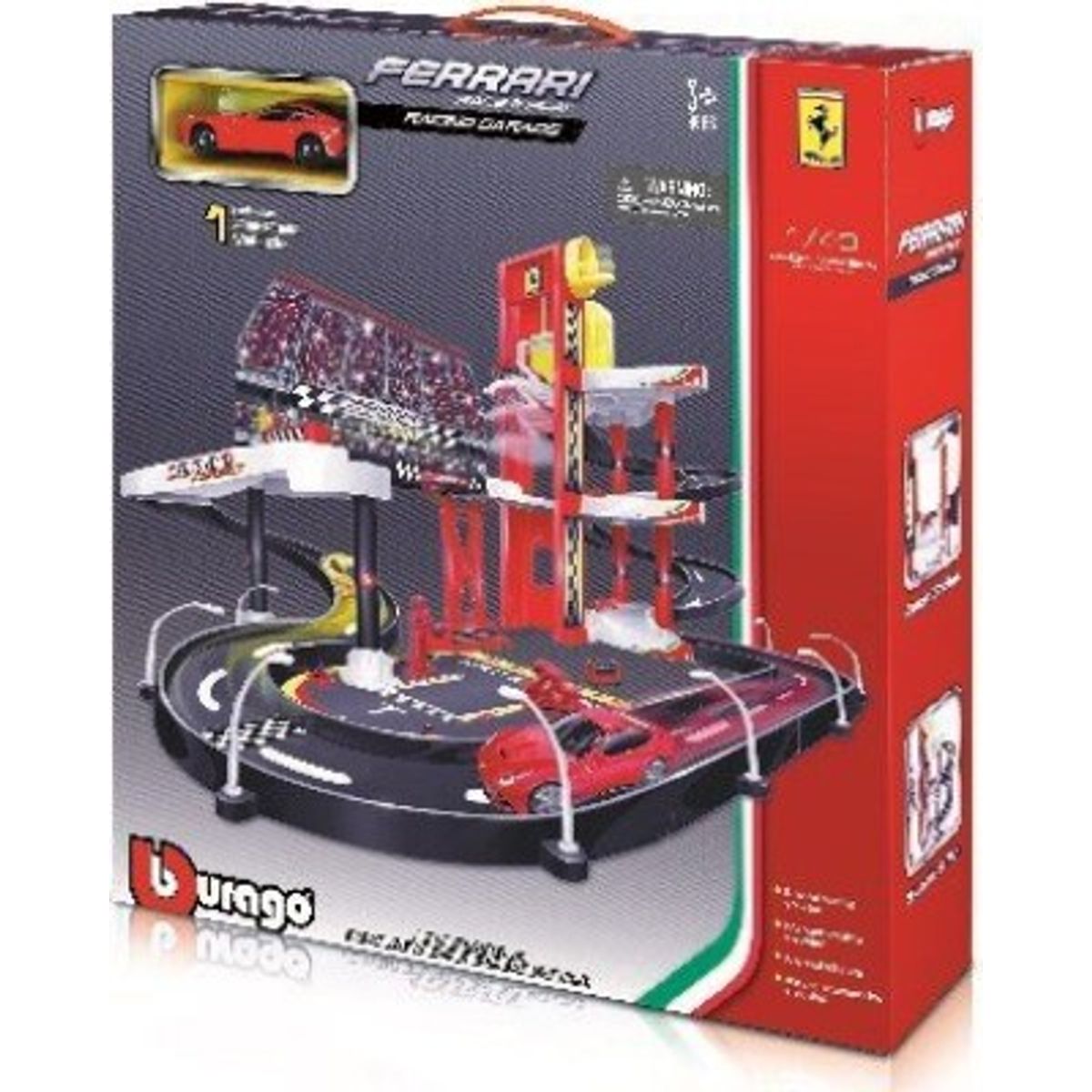 Bburago - Ferrari Racing Garage Legesæt Inkl. Bil - 1:43 - 99 Cm