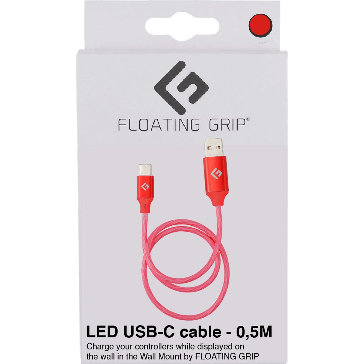 Floating Grip - Led Usb-c Kabel - 0,5 Meter - Rød