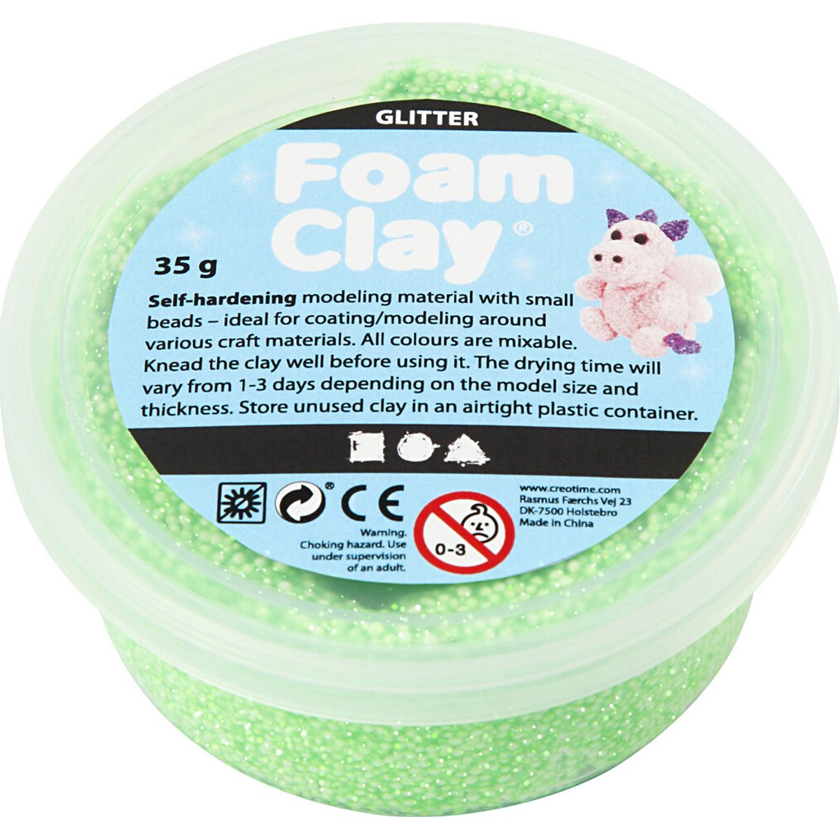 Glitter Foam Clay - Grøn - Modellervoks - 35 G