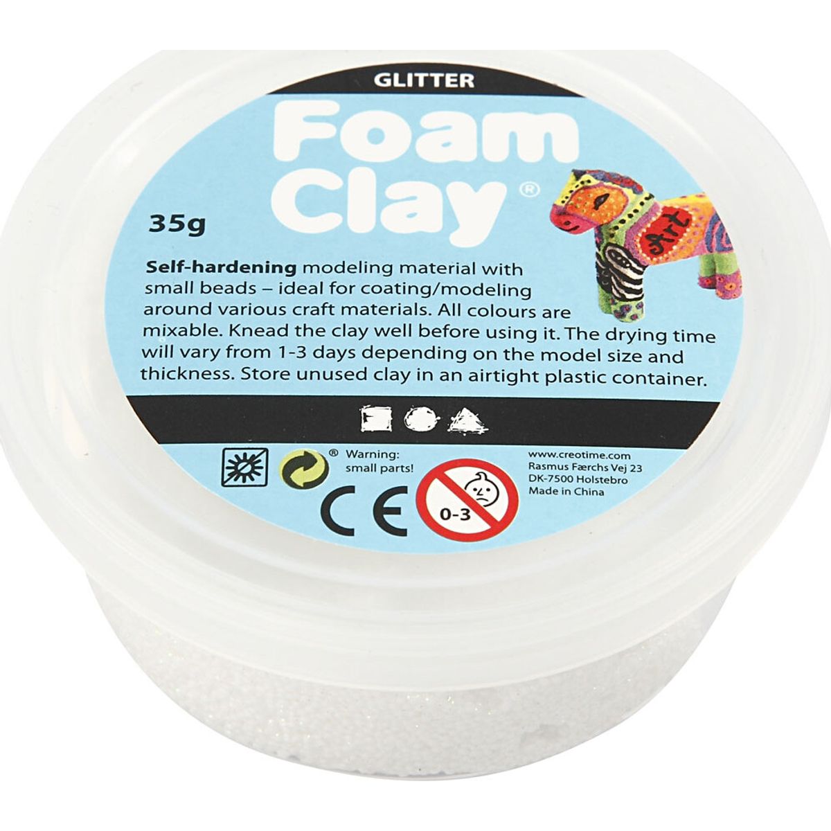 Glitter Foam Clay - Hvid - Modellervoks - 35 G