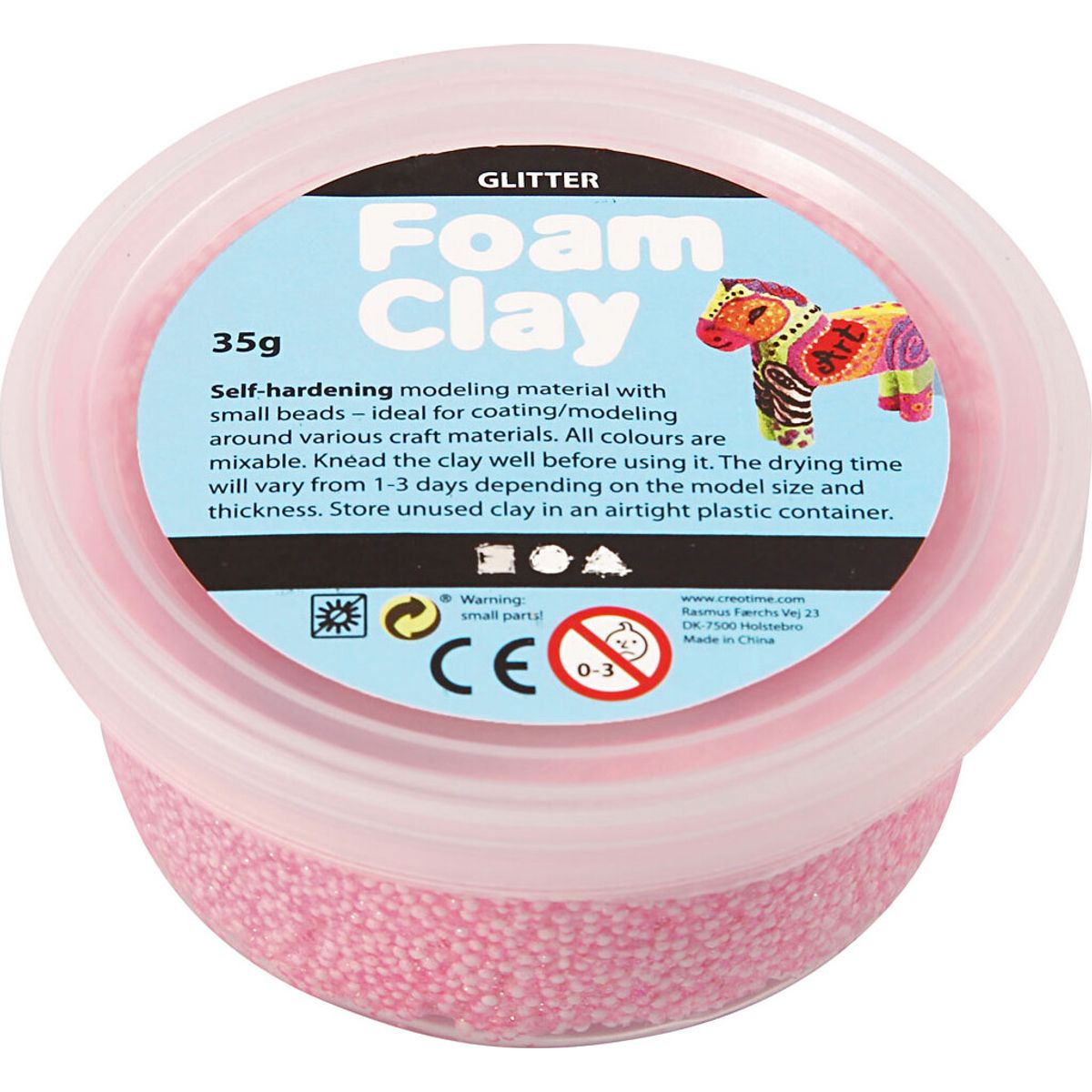 Glitter Foam Clay - Lyserød - Modellervoks - 35 G