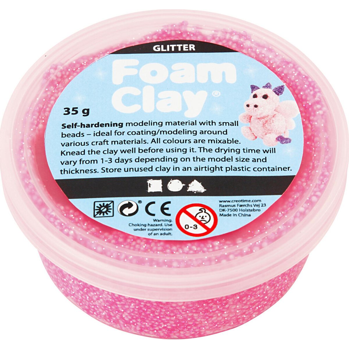 Glitter Foam Clay - Pink - Modellervoks - 35 G