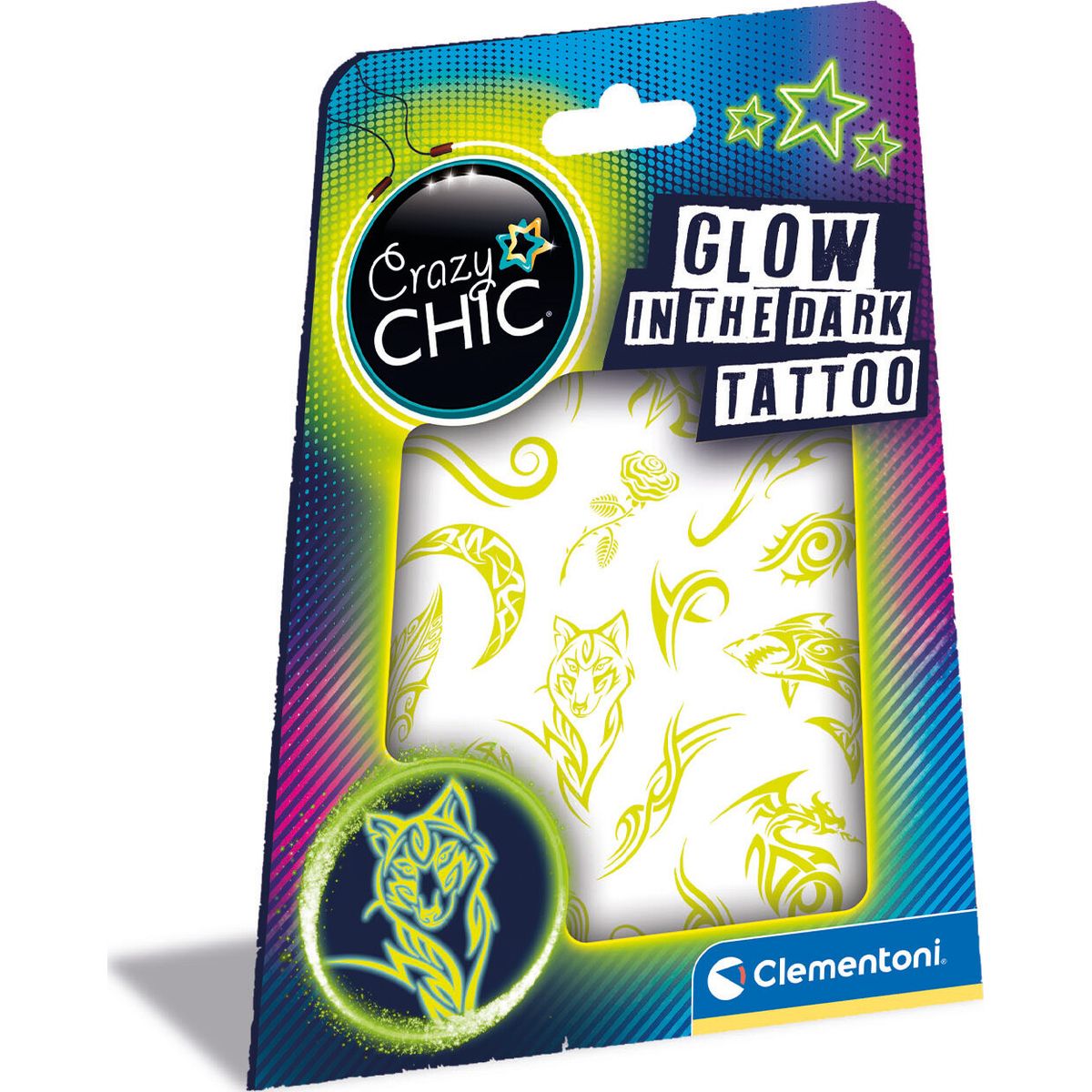 Tatoveringer Til Børn - Glow In The Dark - Crazy Chic - Clementoni