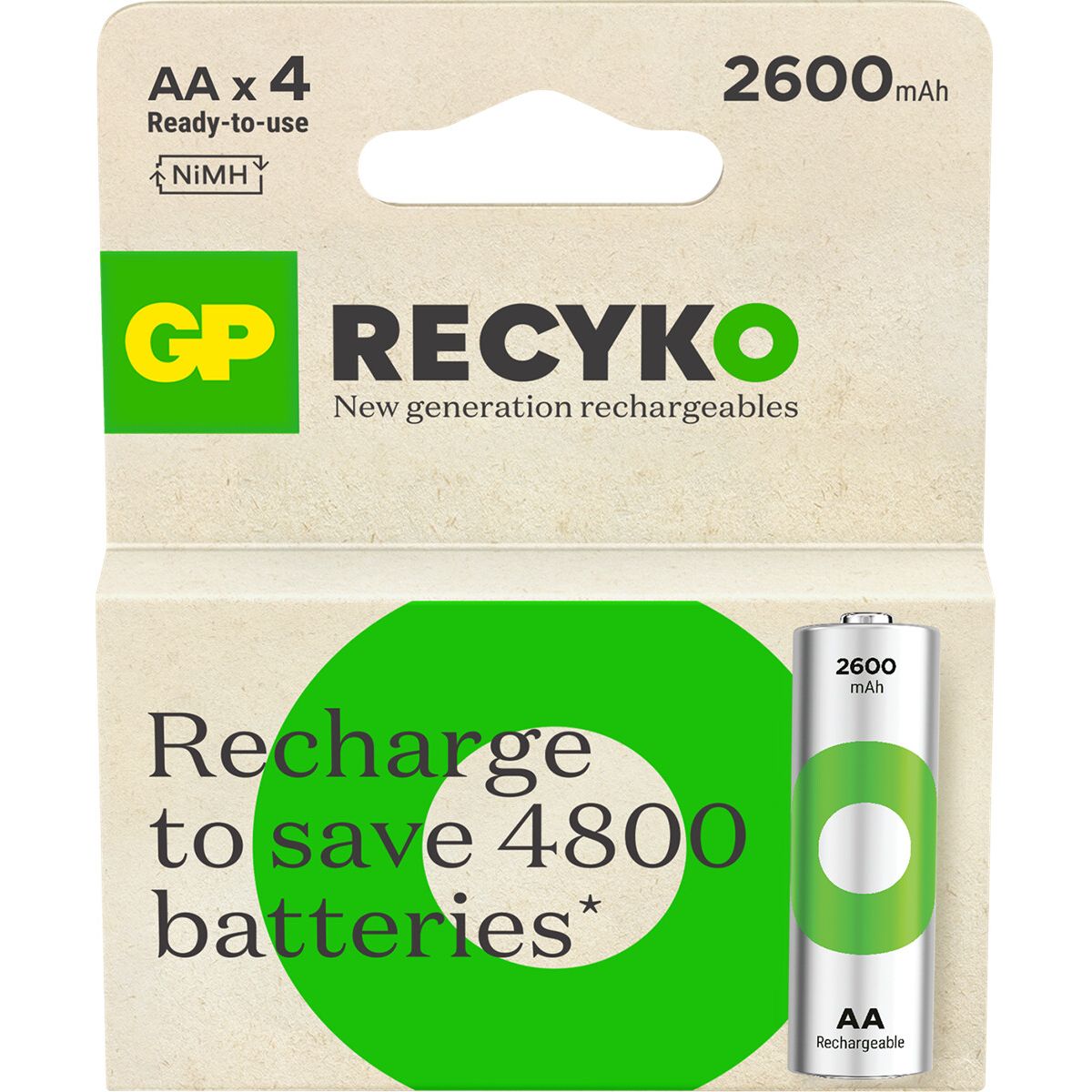 Gp - Recyko Genopladelige Aa Batterier - 2600 Mah - 4-pak