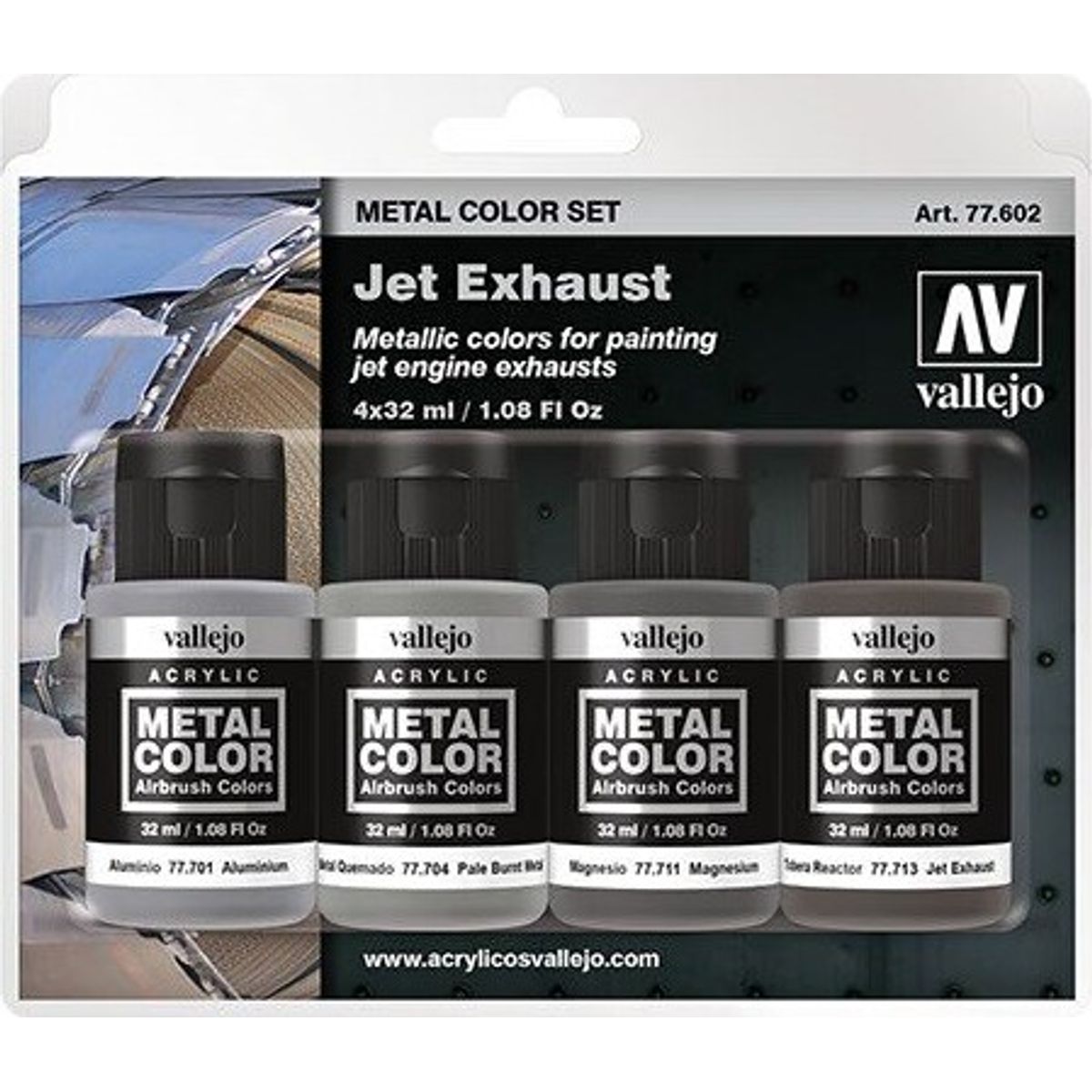 Vallejo - Metal Color Jet Exhaust Maling Sæt Til Modelhobby 4x32 Ml