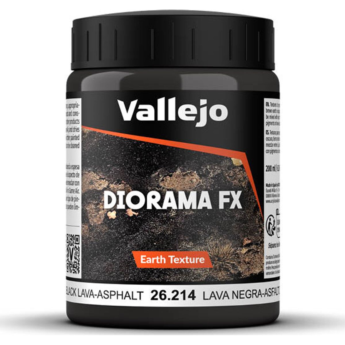 Vallejo - Diorama Fx - Earth Texture Acrylic - Black Lava Asphalt - 200 Ml