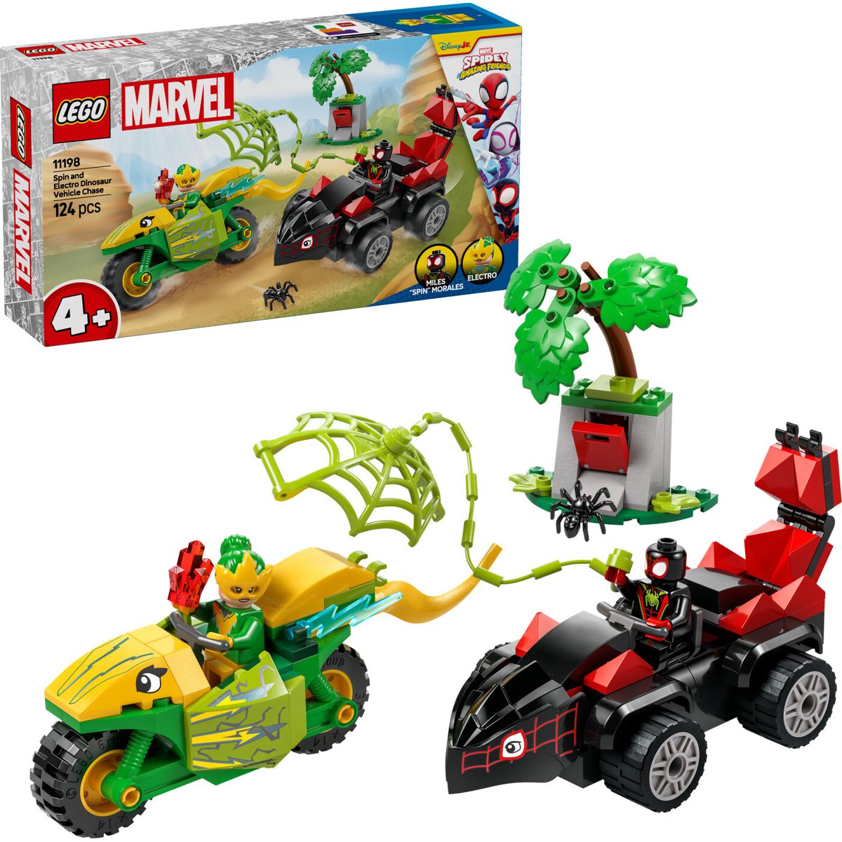 Lego Marvel Spidey - Spin Og Electros Dinosaurkøretøjsjagt - 11198