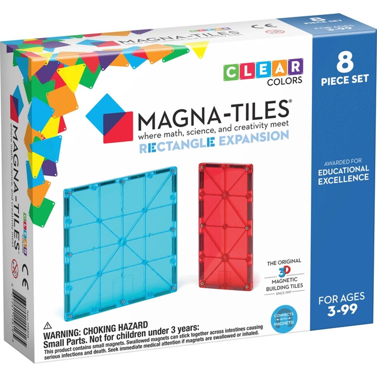 Magna-tiles - Clear Colors Udvidelse Magnetsæt - Rektangler - 8 Stk