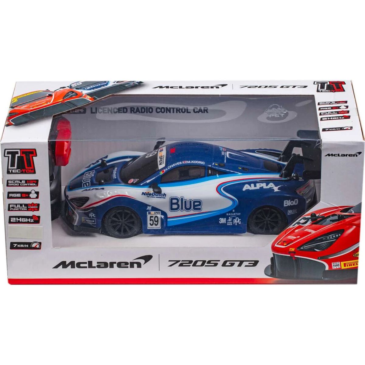 Mclaren 720s Gt3 Fjernstyret Bil - 1:24 - 2,4 Ghz - Blå Hvid