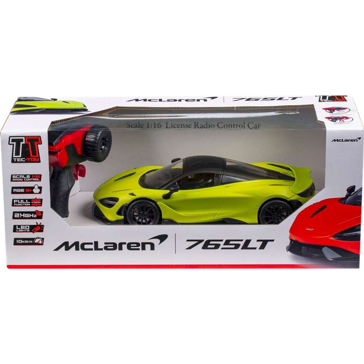 Mclaren 765lt - Fjernstyret Rc Bil - 1:16 - 2,4ghz - Metallisk Grøn