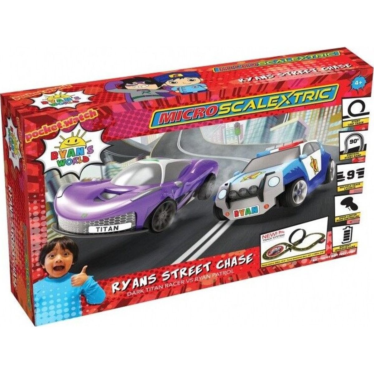 Micro Scalextric Racerbane - Ryans World - Street Chase - Inkl. 2 Biler - 1:64