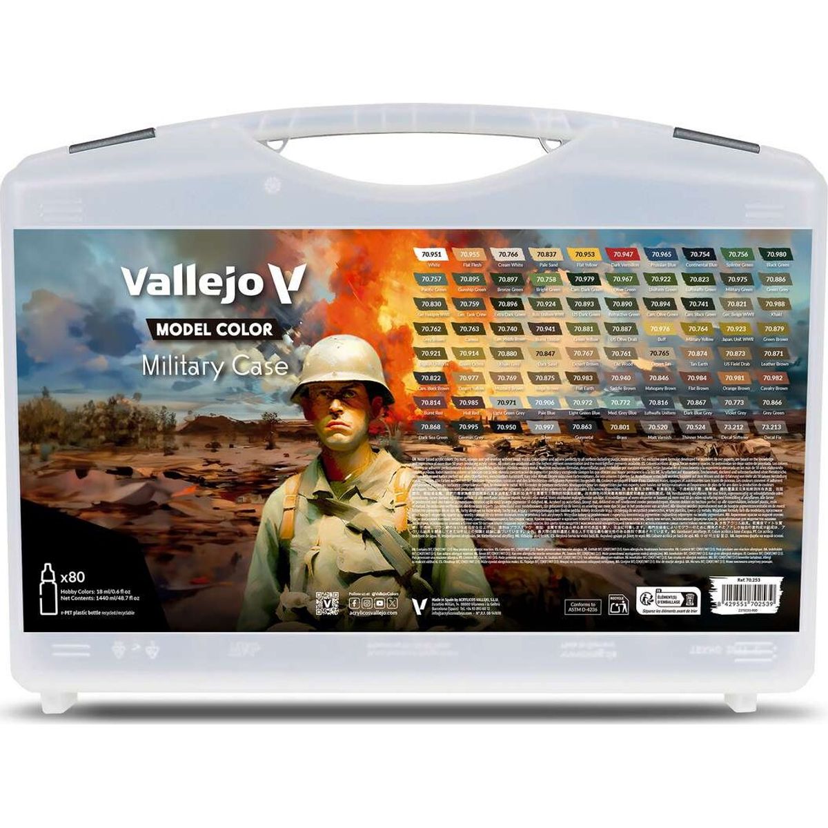 Vallejo - Model Color Military Case - 76 Stk Maling + 4 Midler - 70253