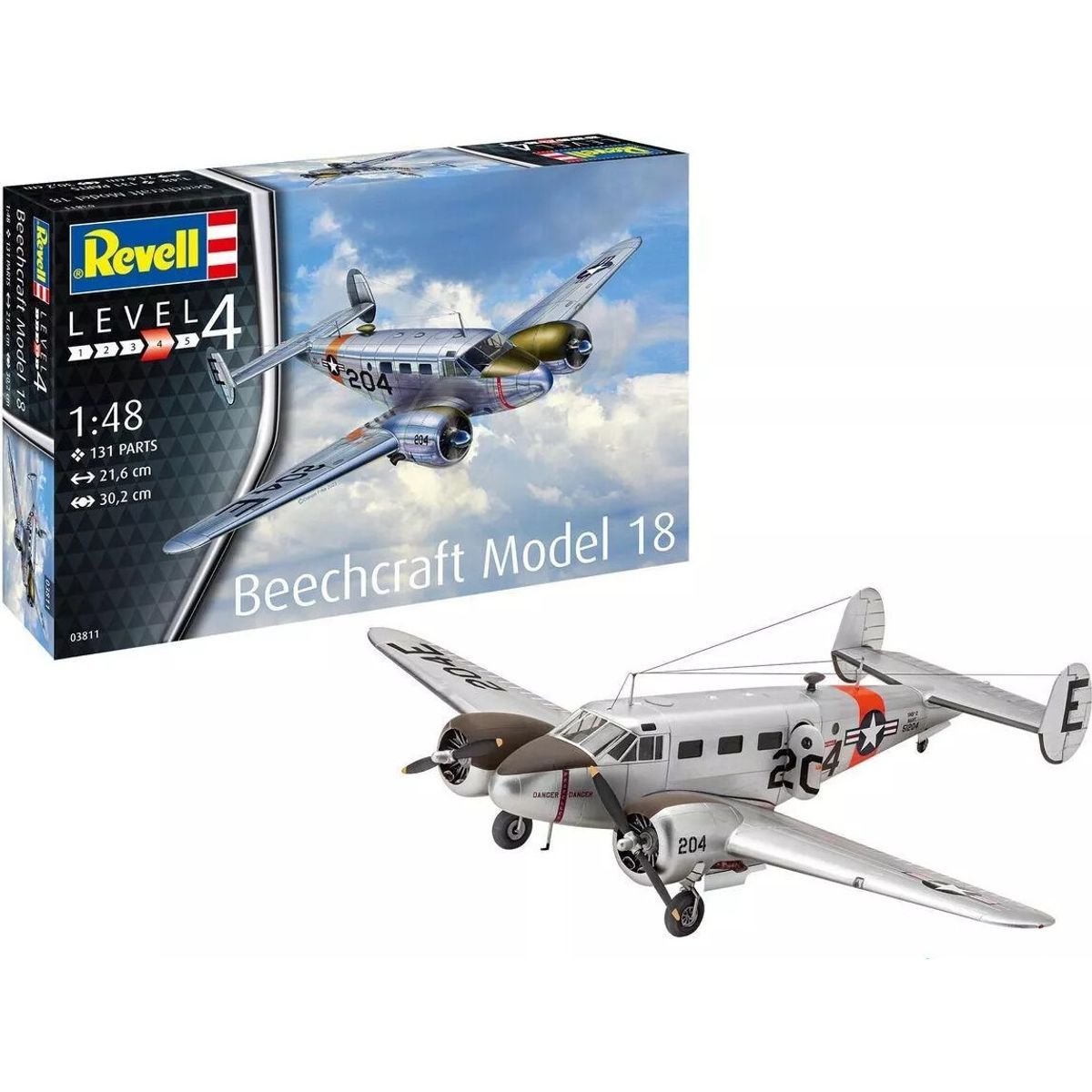 Revell - Beechcraft Model 18 Fly Byggesæt - 1:48 - Level 4 - 63811