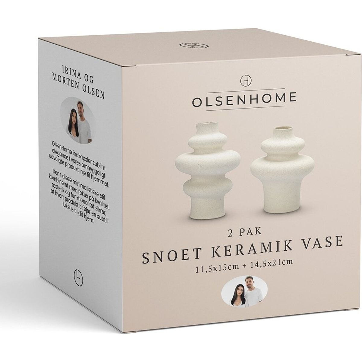 Olsen Home - Snoet Keramik Vase - Hvid - 14.5x21 Cm Og 11.5x15 Cm - 2 Pak