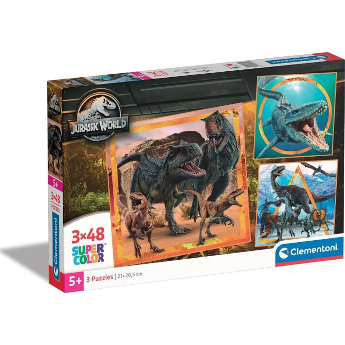 Clementoni Puslespil - Jurassic World - Super Color - 3x48 Brikker