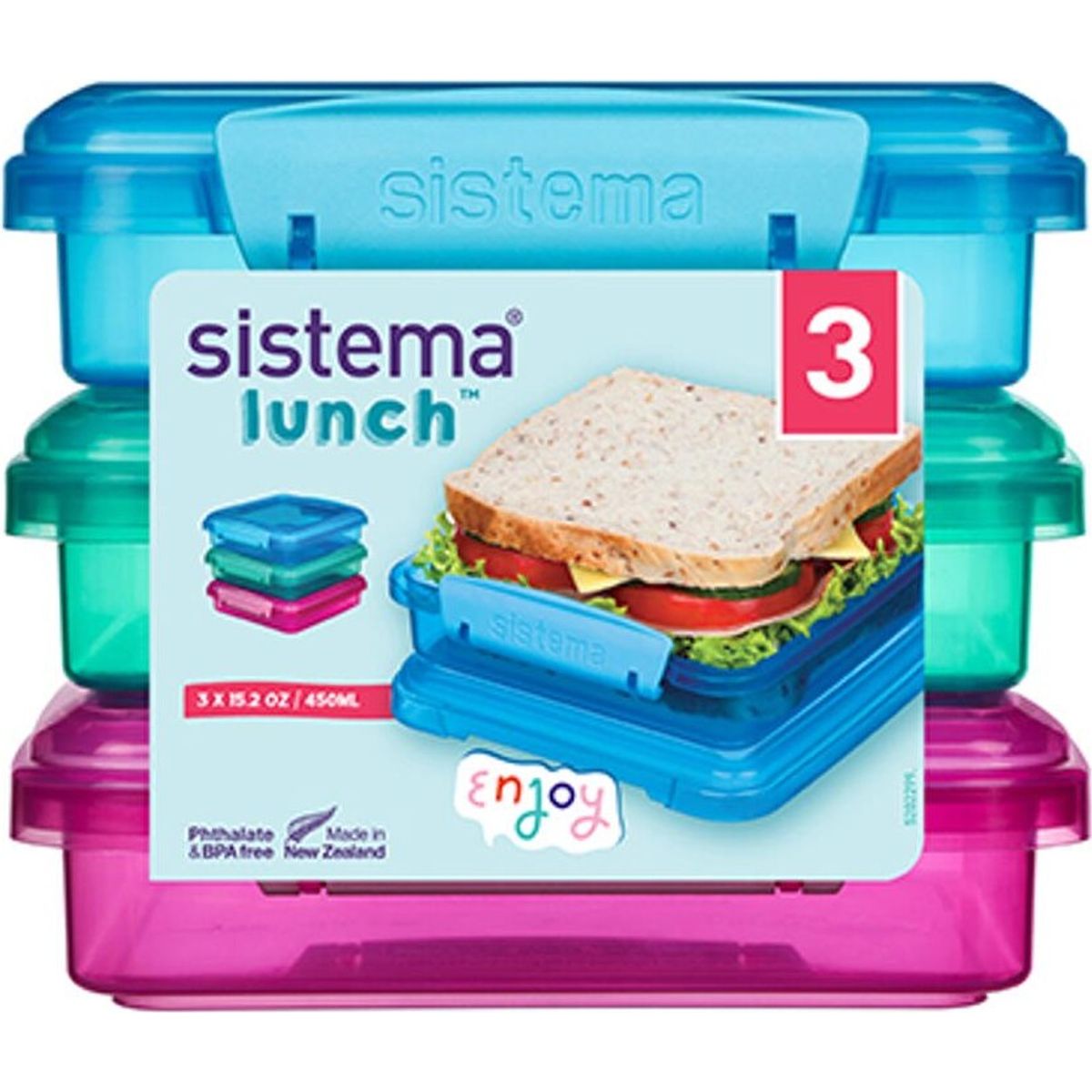 Sistema - Lunch Sandwich Box Madkasser - 450 Ml - 3-pak