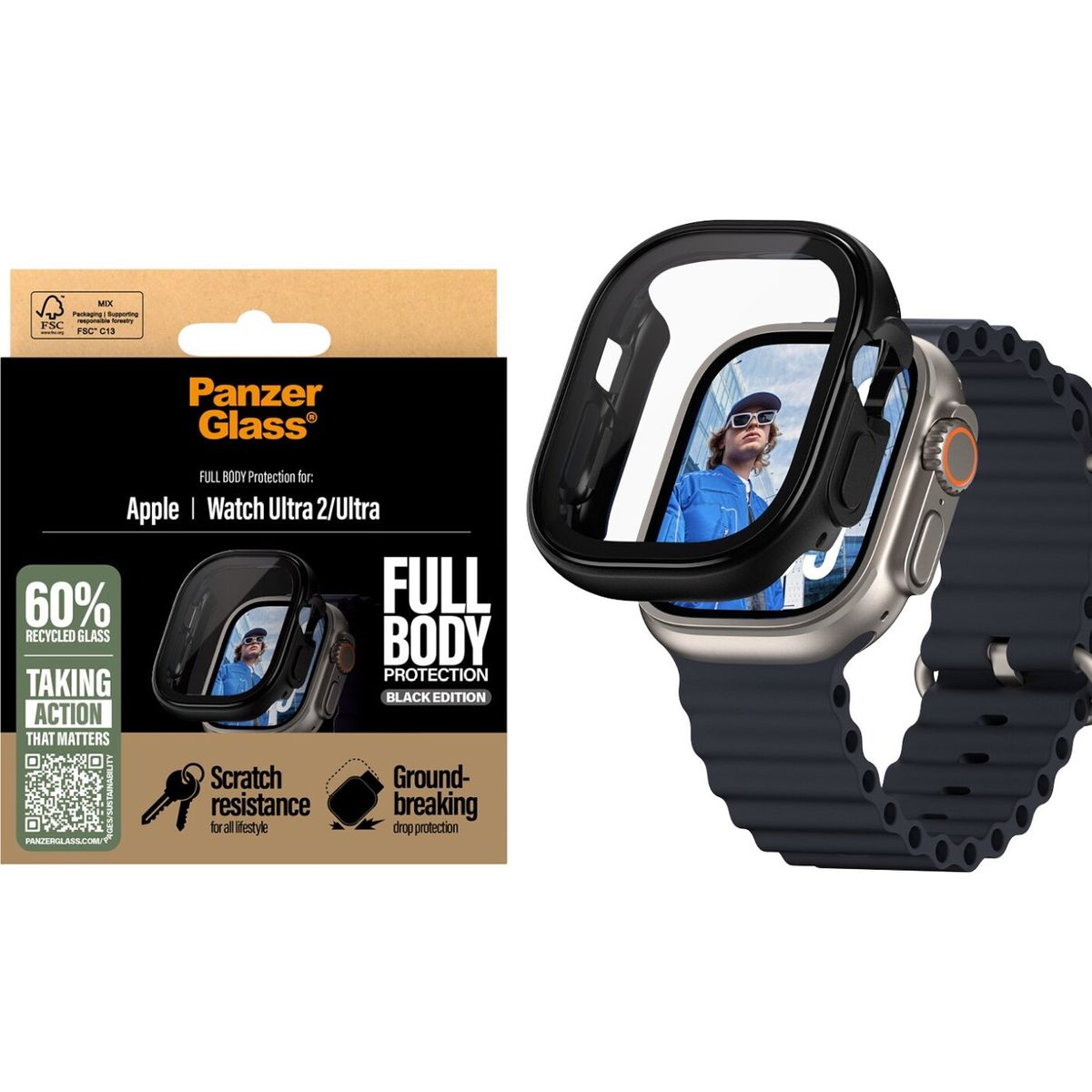 Panzerglass - Skærmbeskytter - Apple Watch Ultra 3 - Fullbody - Sort