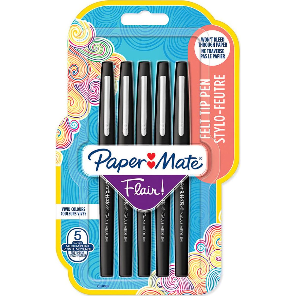 Paper Mate - Flair Felt Tip Pen M Black (5 Pack) (2028909)