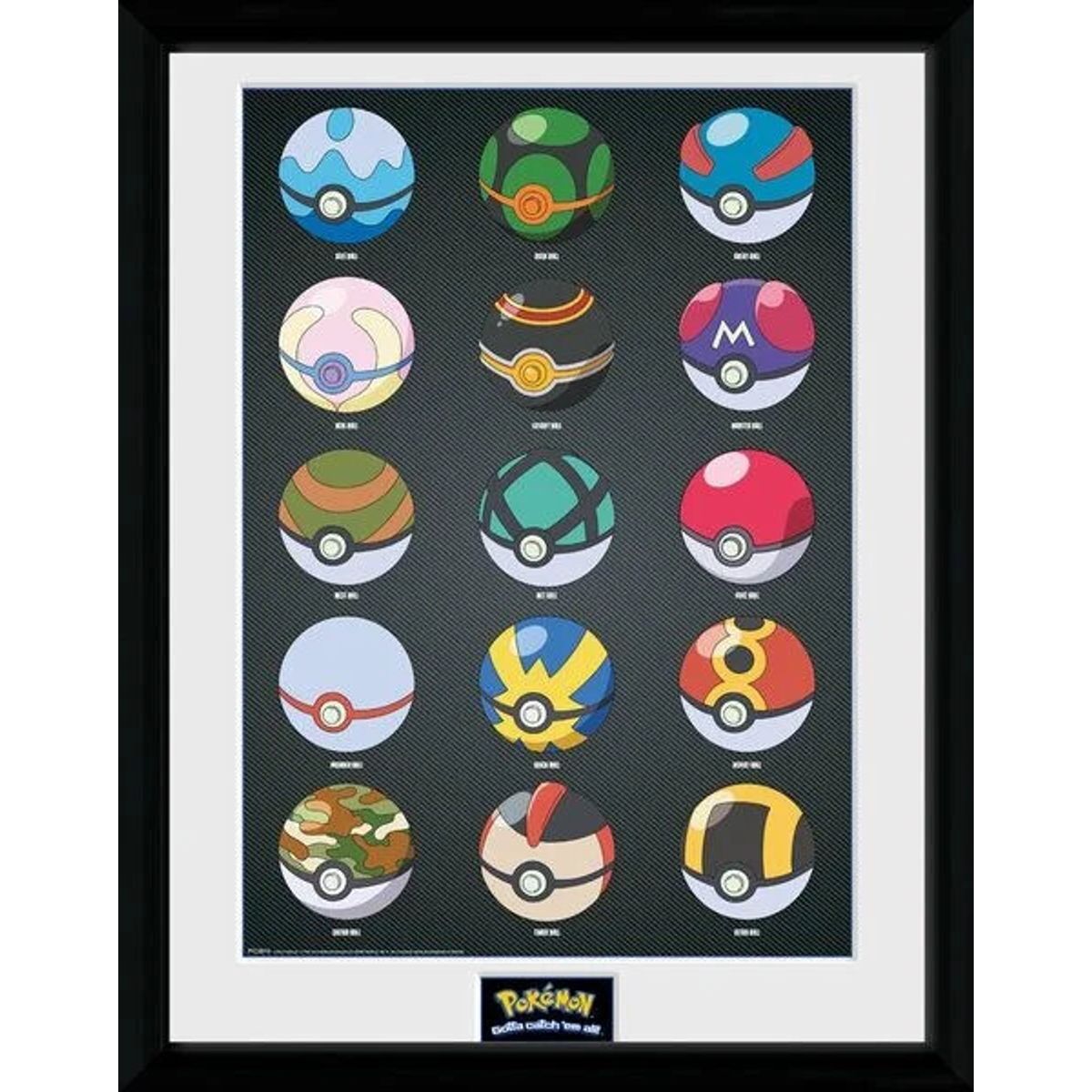 Pokémon Plakat - Pokeballs Indrammet - 30x40