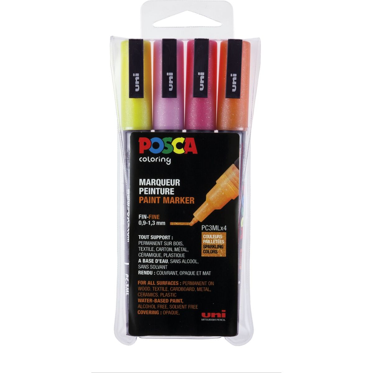 Posca Tusser Sæt - Glimmer - Fin 0,9-1,3 Mm - 4 Farver