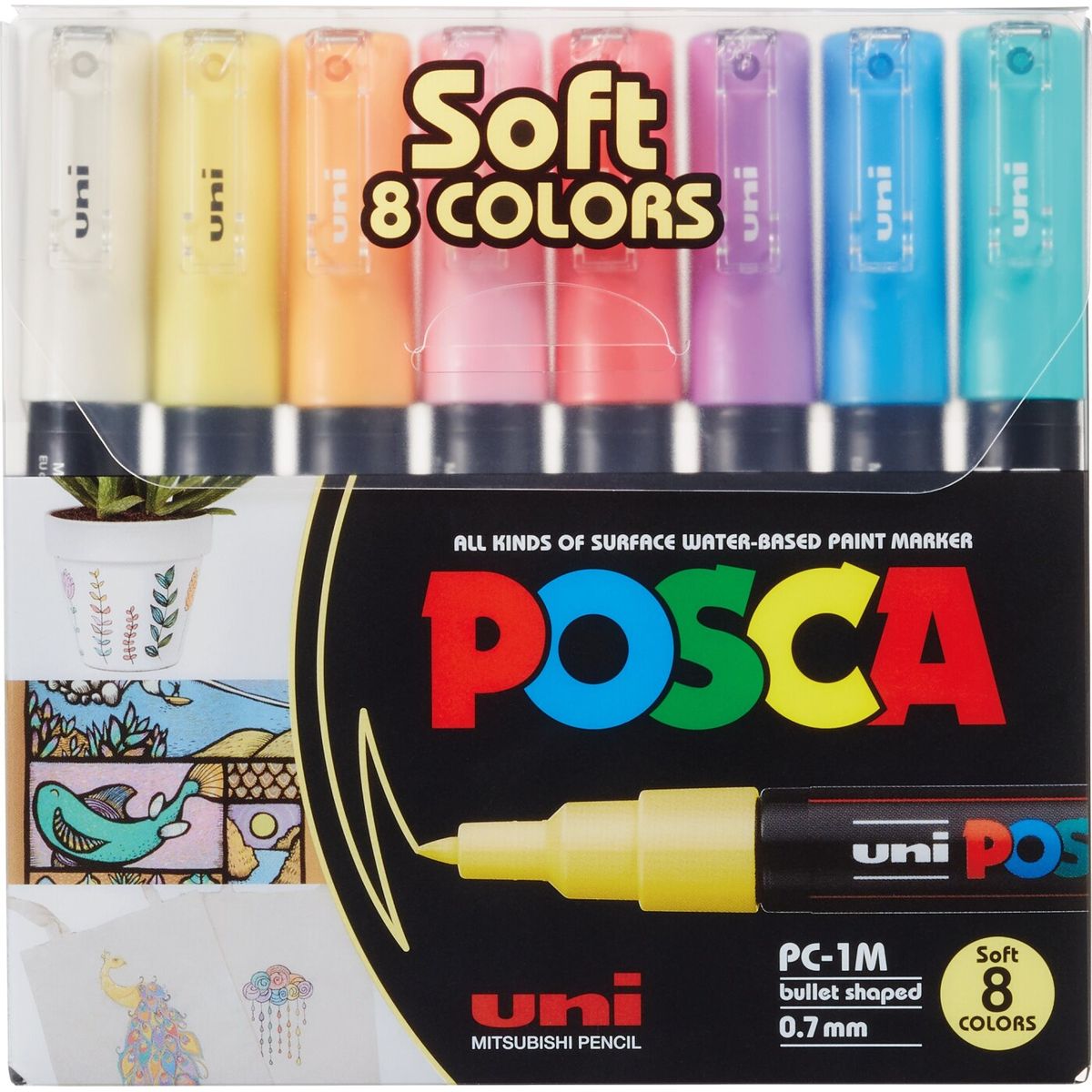 Uni Posca Tusser Sæt - Soft - 0,7 Mm - 8 Farver