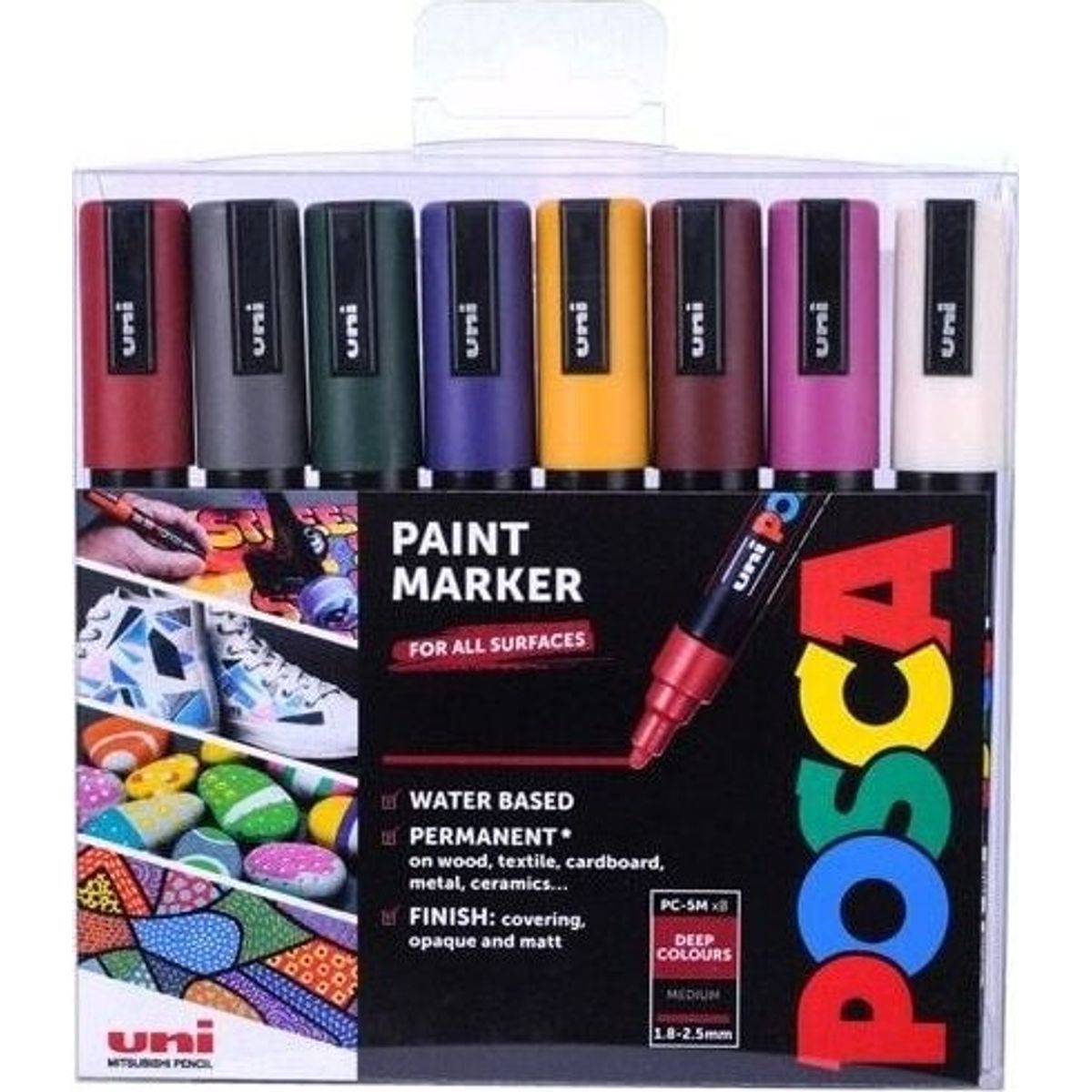 Posca - Pc5m Tusch 2,5 Mm - Dybe Farver, 8 Stk