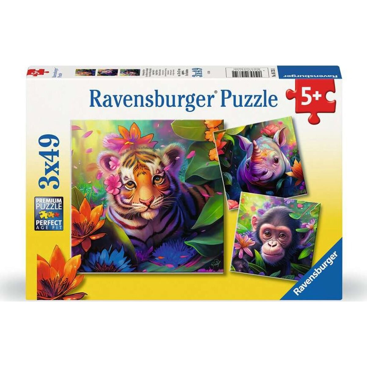 Ravensburger Puslespil - Jungle Dyreunger - 3x49 Brikker