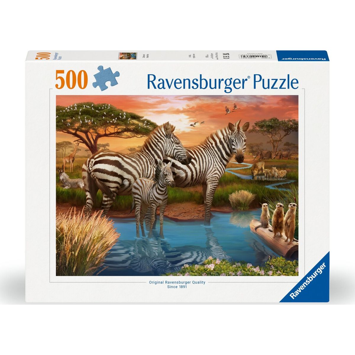 Ravensburger Puslespil - 500 Brikker - Zebraer I Solnedgang