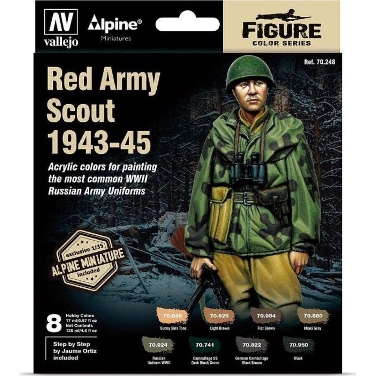 Vallejo - Figur Maling Sæt - Red Army Scout 1943-45 - 1:35 - 8x17 Ml