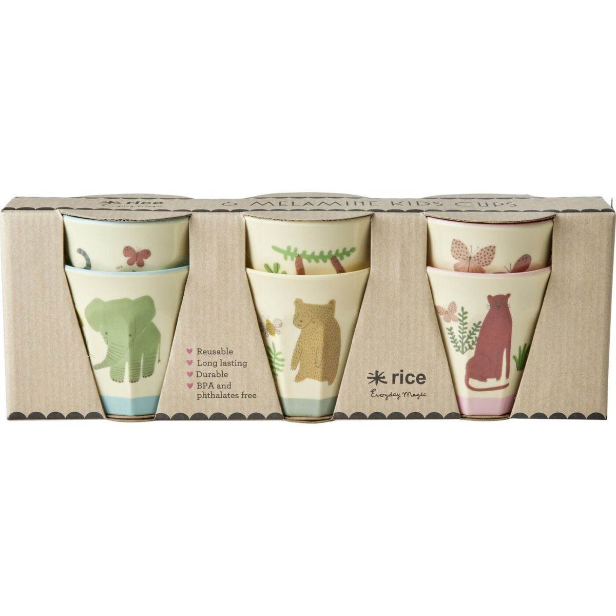 Rice - Melamin Kopper Med Asst. Sødt Jungle Print Lille 6-pak 160 Ml