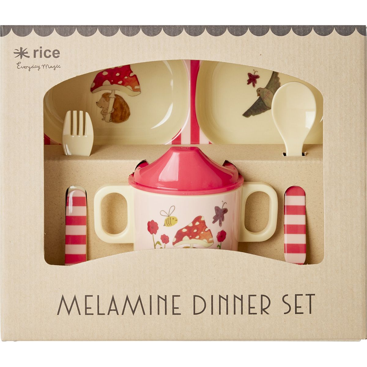 Rice - Melamine Baby Dinner Set - Pink Happy Forest Print - 4 Pcs