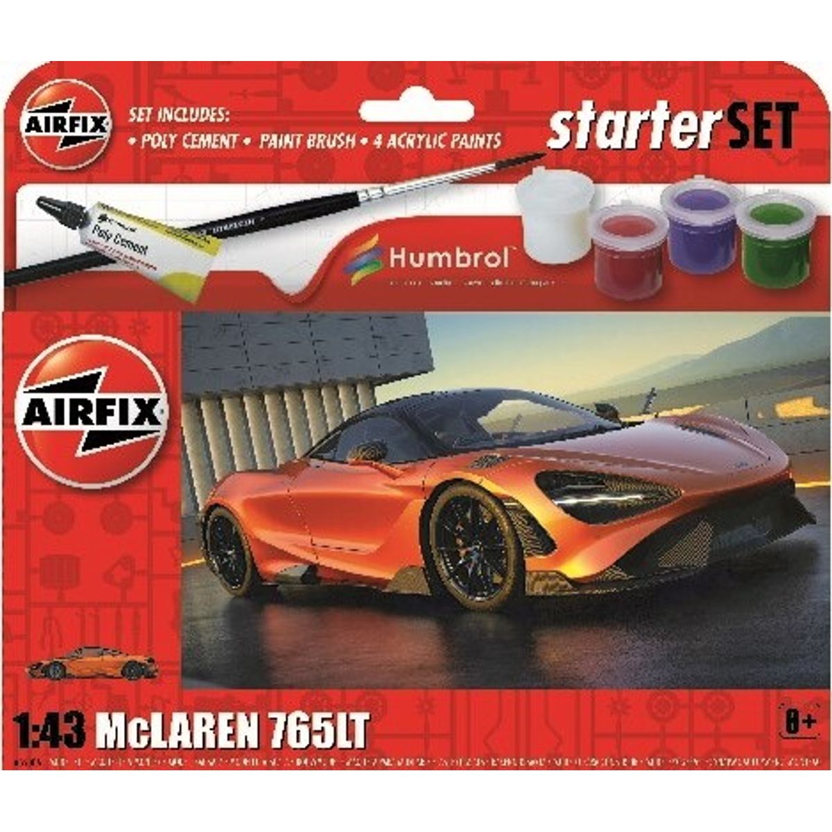 Airfix - Starter Set - Mclaren 765lt Bil Byggesæt - 1:43 - A55006