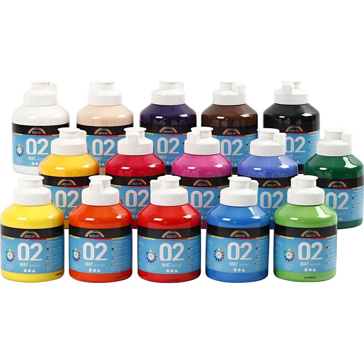 A-color - Skole Akrylmaling - Mat Sæt - 15x500 Ml