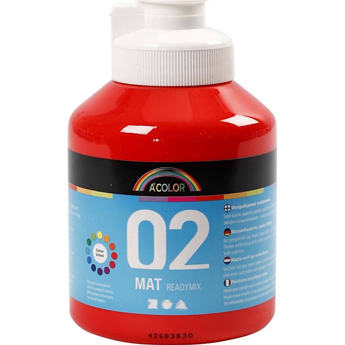 A-color - Skole Akrylmaling - Mat - Rød - 500 Ml