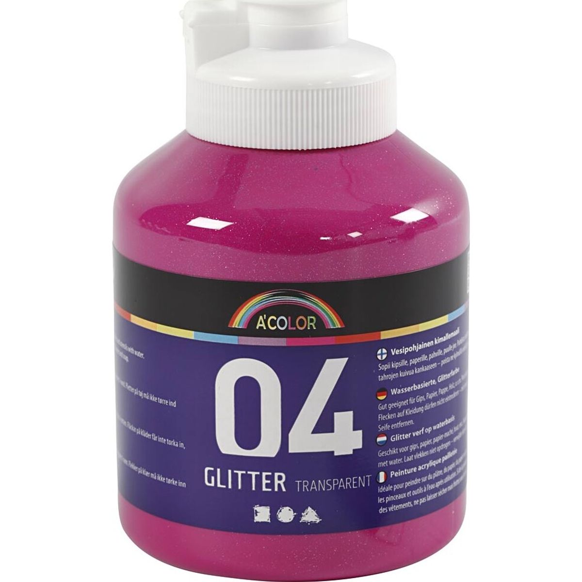 A-color - Skole Akrylmaling - Glitter - Pink - 500 Ml