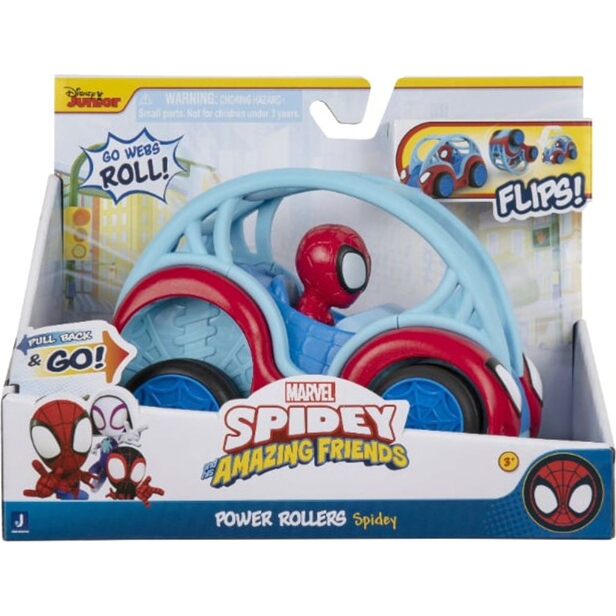 Marvel Spidey Legetøj - Power Rollers Køretøj - Pull Back - 15 Cm