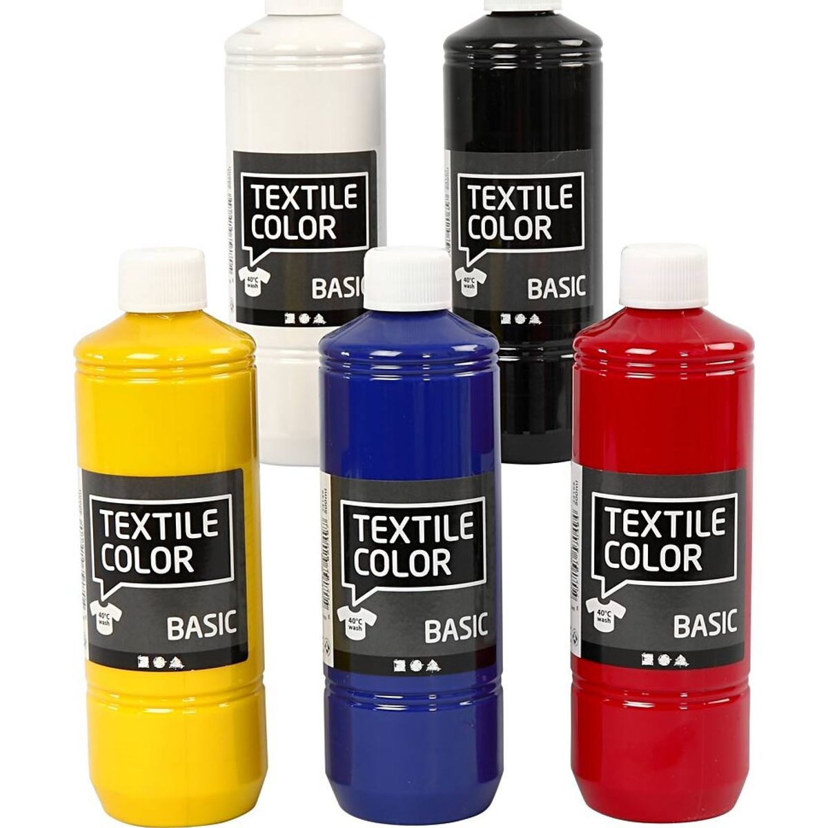 Tekstilmaling - Textile Color Basic - Primærfarver 5x500 Ml